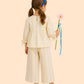 Girls Cream Striped Co-Ord Set with Bow Sleeves | Elegant Casual Outfit (1–6 Years)