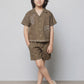 Boys Olive Brown Co-Ord Set with Embroidery | Casual Summer Shirt & Shorts Set (2–8 Years)
