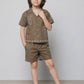 Boys Olive Brown Co-Ord Set with Embroidery | Casual Summer Shirt & Shorts Set (2–8 Years)