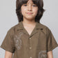 Boys Olive Brown Co-Ord Set with Embroidery | Casual Summer Shirt & Shorts Set (2–8 Years)