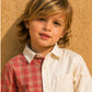 Boys Dual-Tone Co-Ord Set with Checks | Cream & Red Designer Shirt Pant Set (2–10 Years)