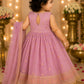 Girls Lavender Embroidered Party Wear Gown with Dupatta | Kids Ethnic Anarkali Dress | Festive Traditional Wear for Girls (1–8 Years)