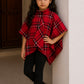 Girls Red Check Cape Poncho Top with Leggings | Winter Stylish Outfit (2–8 Years)