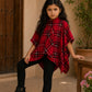 Girls Red Check Cape Poncho Top with Leggings | Winter Stylish Outfit (2–8 Years)