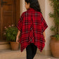 Girls Red Check Cape Poncho Top with Leggings | Winter Stylish Outfit (2–8 Years)