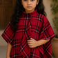 Girls Red Check Cape Poncho Top with Leggings | Winter Stylish Outfit (2–8 Years)