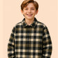 Boys Checkered Casual Jacket Shirt | Black & Beige Winter Shirt (2–10 Years)