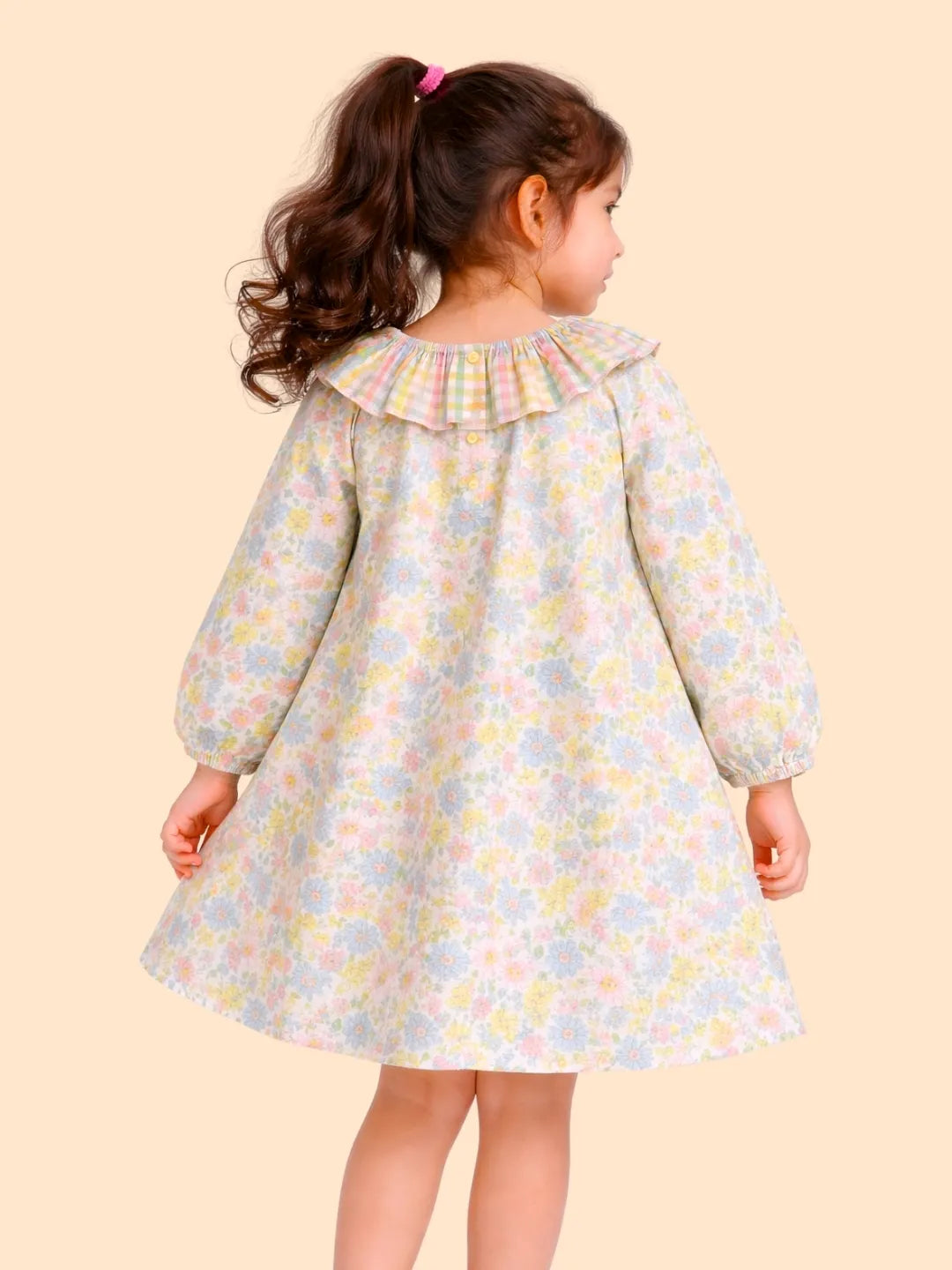 Girls Multicolor Floral Dress with Frill Collar | Cute Pastel Casual Dress for Kids (2-6 Years)