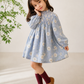 Girls Blue Floral Smocked Dress | Full Sleeve Cotton Party & Casual Dress (2–8 Years)