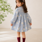 Girls Blue Floral Smocked Dress | Full Sleeve Cotton Party & Casual Dress (2–8 Years)