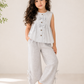 Girls Grey Linen Co-Ord Set | Sleeveless Bow Top with Wide Leg Pants for Kids (2–12 Years)