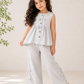 Girls Grey Linen Co-Ord Set | Sleeveless Bow Top with Wide Leg Pants for Kids (2–12 Years)