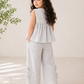 Girls Grey Linen Co-Ord Set | Sleeveless Bow Top with Wide Leg Pants for Kids (2–12 Years)