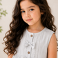 Girls Grey Linen Co-Ord Set | Sleeveless Bow Top with Wide Leg Pants for Kids (2–12 Years)