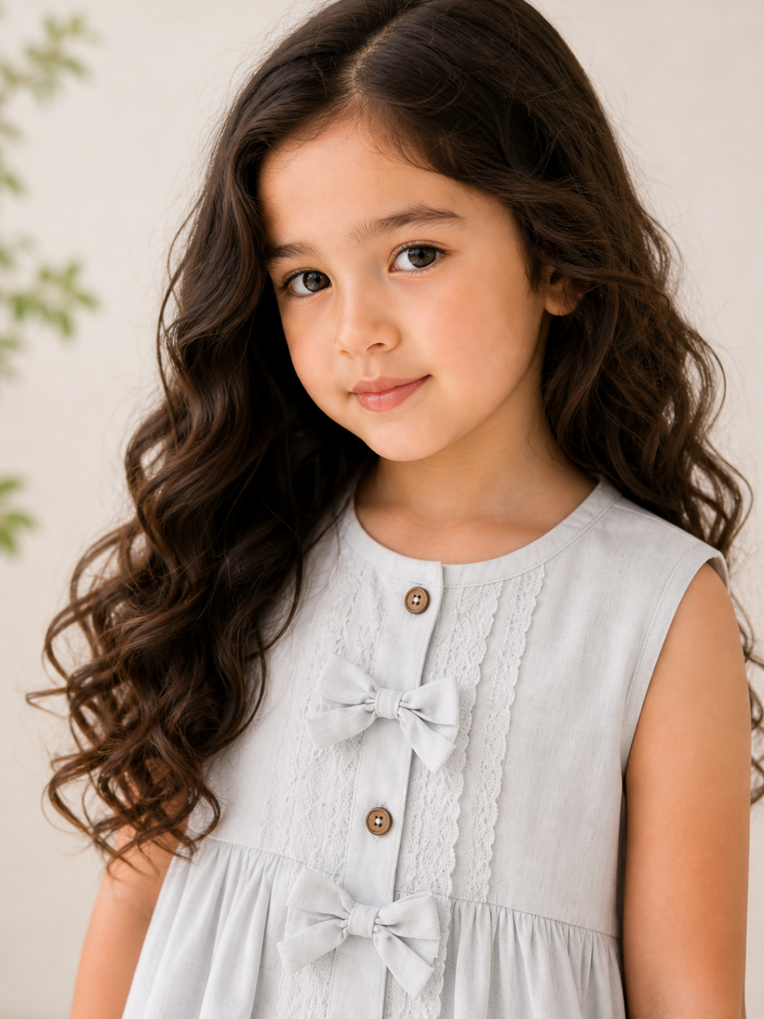 Girls Grey Linen Co-Ord Set | Sleeveless Bow Top with Wide Leg Pants for Kids (2–12 Years)