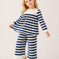 Girls Navy Blue Striped Co-Ord Set | Full Sleeve Lace Top & Wide Leg Pants for Kids (2–12 Years)