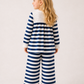 Girls Navy Blue Striped Co-Ord Set | Full Sleeve Lace Top & Wide Leg Pants for Kids (2–12 Years)