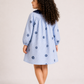 Girls Light Blue Floral Cotton Dress | Full Sleeve A-Line Dress with Navy Ruffle Collar & Pocket (1–5 Years)