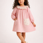 Girls Pink Gingham Cotton Dress | Full Sleeve A-Line Dress with Floral Ruffle Collar & Pocket (1–5 Years)