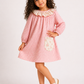 Girls Pink Gingham Cotton Dress | Full Sleeve A-Line Dress with Floral Ruffle Collar & Pocket (1–5 Years)