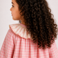 Girls Pink Gingham Cotton Dress | Full Sleeve A-Line Dress with Floral Ruffle Collar & Pocket (1–5 Years)
