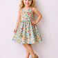 Girls Floral Cotton Sleeveless Dress | Multicolor Printed Summer Party Dress with Rainbow Stripe Side Panels (2–8 Years)
