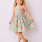 Girls Floral Cotton Sleeveless Dress | Multicolor Printed Summer Party Dress with Rainbow Stripe Side Panels (2–8 Years)
