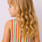 Girls Floral Cotton Sleeveless Dress | Multicolor Printed Summer Party Dress with Rainbow Stripe Side Panels (2–8 Years)