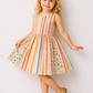 Girls Multicolor Striped Floral Cotton Dress | Sleeveless Summer Party Dress for Kids (2–8 Years)