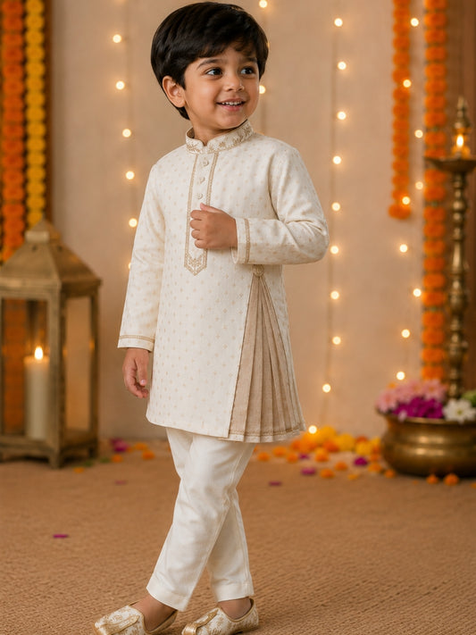 Boys Ivory Embroidered Kurta Pajama Set | Premium Ethnic Wear for Kids | Festive & Wedding Outfit (1–8 Years)