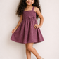 Girls Smocked Cotton Party Dress | Sleeveless Textured Purple Fit & Flare Dress with Bow Detail (1–5 Years)