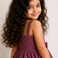Girls Smocked Cotton Party Dress | Sleeveless Textured Purple Fit & Flare Dress with Bow Detail (1–5 Years)