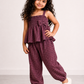 Girls Smocked Peplum Top with Jogger Pants Set | Mauve Textured Cotton Co-Ord Set with Bow Detail (1–5 Years)