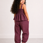 Girls Smocked Peplum Top with Jogger Pants Set | Mauve Textured Cotton Co-Ord Set with Bow Detail (1–5 Years)