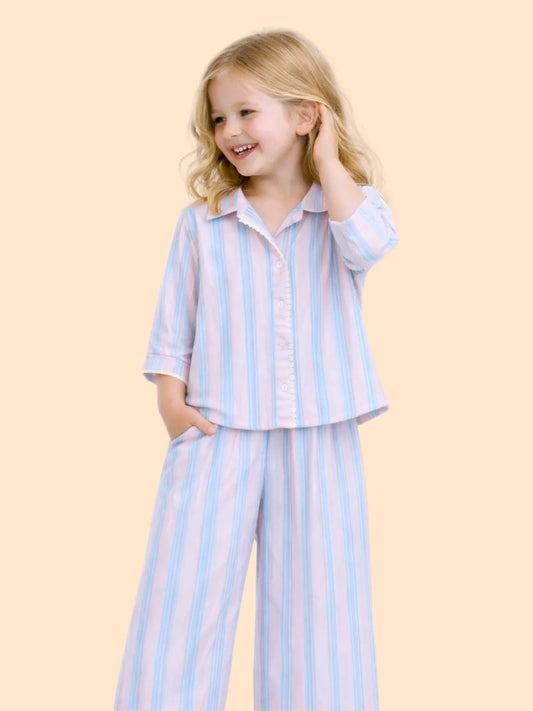 Girls Pastel Striped Co-ord Set | Shirt & Pants Outfit for Kids (2-6 Years)