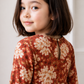 Girls Rust Floral V-Neck Dress | Cotton Tiered Party Dress with Bell Sleeves (2–8 Years)