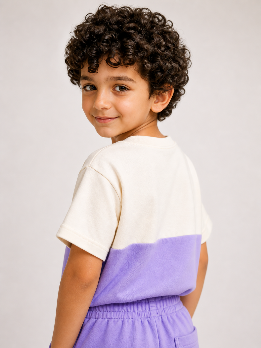 Kids Lavender Color Block T-Shirt & Shorts Set | Unisex Cotton Summer Co-Ord Set (1–5 Years)