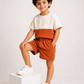 Kids Rust Color Block T-Shirt & Shorts Set | Unisex Cotton Summer Co-Ord Set (1–5 Years)