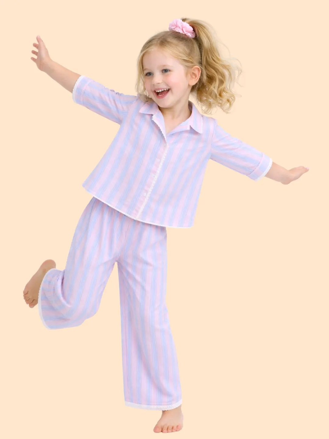 Girls Pastel Striped Co-ord Set | Shirt & Pants Outfit for Kids (2-6 Years)