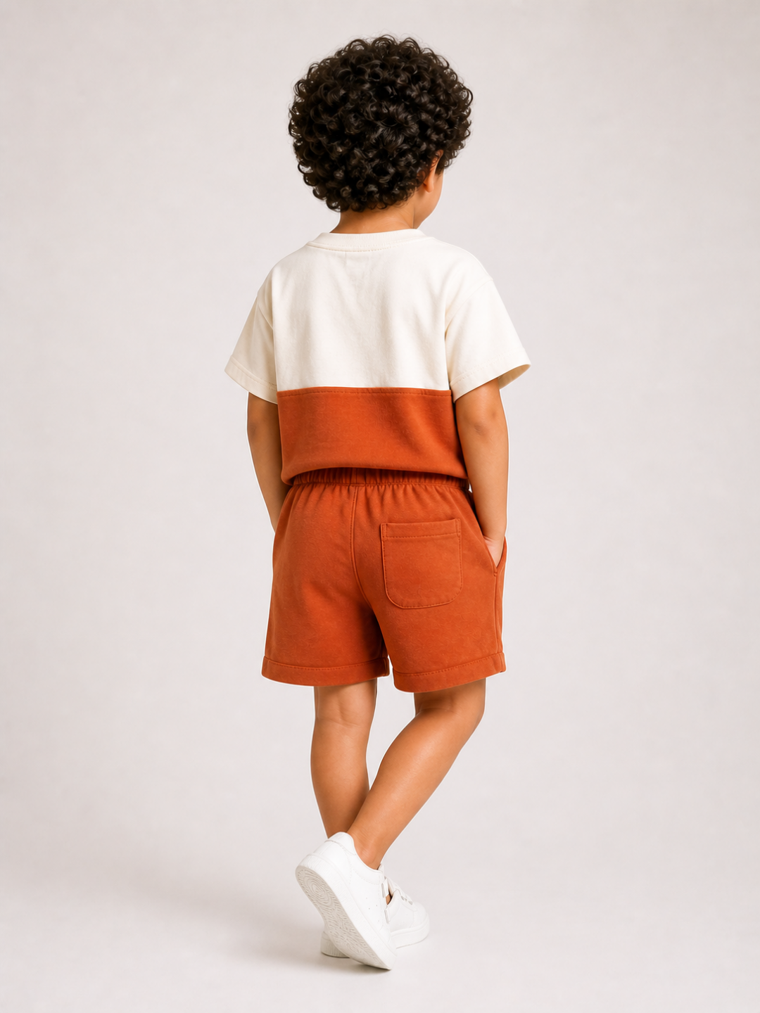 Kids Rust Color Block T-Shirt & Shorts Set | Unisex Cotton Summer Co-Ord Set (1–5 Years)