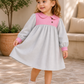 Toddler Girls Grey & Pink Peter Pan Collar Dress | Full Sleeve Cotton Casual Dress for Kids (2–8 Years)
