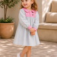 Toddler Girls Grey & Pink Peter Pan Collar Dress | Full Sleeve Cotton Casual Dress for Kids (2–8 Years)