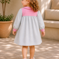 Toddler Girls Grey & Pink Peter Pan Collar Dress | Full Sleeve Cotton Casual Dress for Kids (2–8 Years)