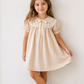Toddler Girls Beige Embroidered Collar Dress | Elegant Cotton A-Line Party Dress for Kids (2–9 Years)
