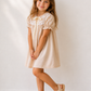 Toddler Girls Beige Embroidered Collar Dress | Elegant Cotton A-Line Party Dress for Kids (2–9 Years)