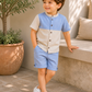 Toddler Boys Sky Blue & Beige Cotton Shirt and Shorts Set | Casual Summer Co-ord Outfit for Kids (2–9 Years)