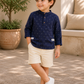 Toddler Boys Navy Blue Printed Kurta Shirt with Beige Shorts | Cotton Casual Ethnic Co-ord Set for Kids (2–9 Years)