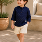 Toddler Boys Navy Blue Printed Kurta Shirt with Beige Shorts | Cotton Casual Ethnic Co-ord Set for Kids (2–9 Years)