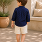 Toddler Boys Navy Blue Printed Kurta Shirt with Beige Shorts | Cotton Casual Ethnic Co-ord Set for Kids (2–9 Years)