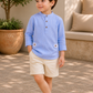 Toddler Boys Sky Blue Mandarin Collar Kurta Shirt with Beige Shorts | Cotton Ethnic Casual Co-ord Set for Kids (2–9 Years)